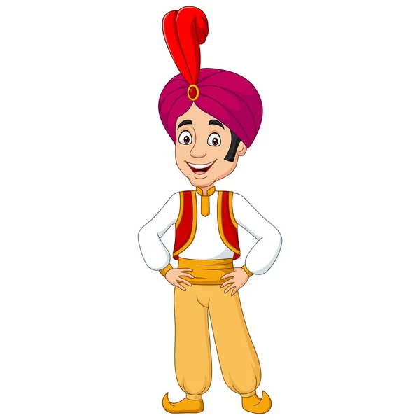 Vektorová Ilustrace Kresleného Mladého Aladdina Pózujícího Bílém Pozadí — Stockový vektor
