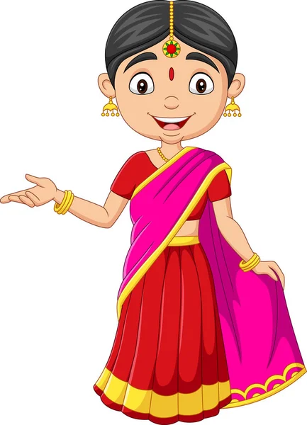 Vector Illustration Cartoon Indian Woman Traditional Clothes — Stock Vector