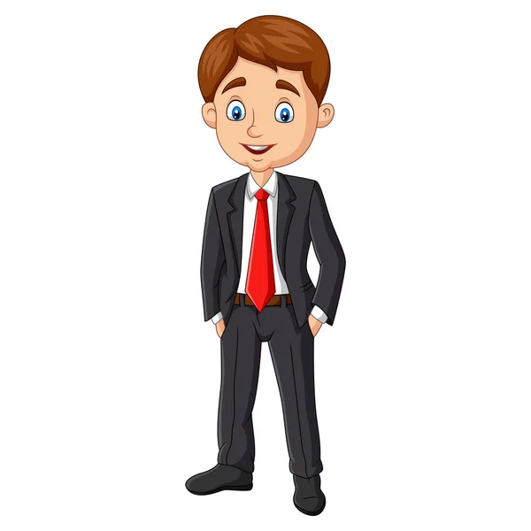 Vector Illustration Cartoon Young Businessman Posing White Background — Stock Vector