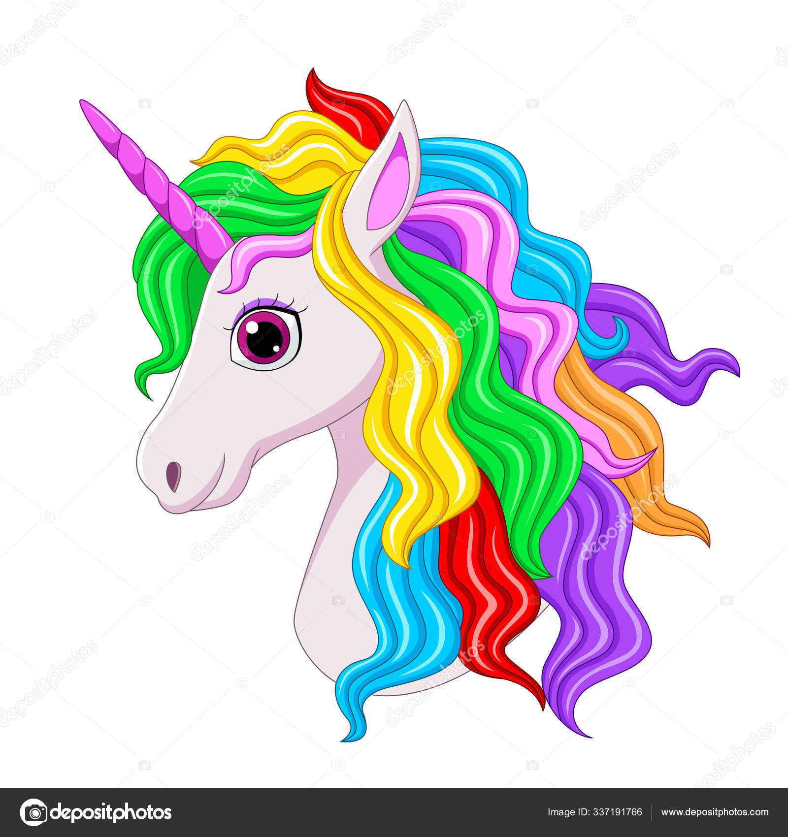 Vektor Illustration Von Niedlichen Magischen Einhorn Kopf Karikatur