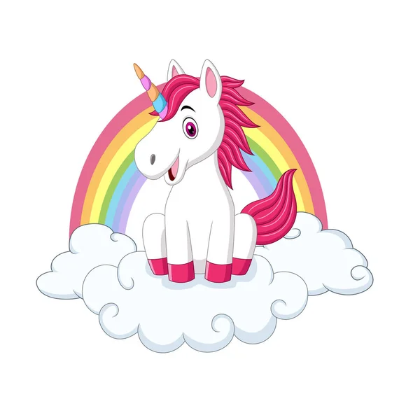 Illustration Vectorielle Mignonne Petite Licorne Poney Assise Sur Les Nuages — Image vectorielle