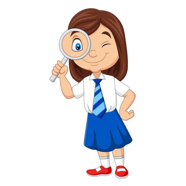 Vektor Illustration Von Niedlichen Kleinen Mädchen Uniform Mit Lupe — Stockvektor