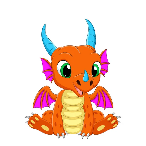 Vector Illustration Cartoon Baby Dragon Sitting White Background — 스톡 벡터