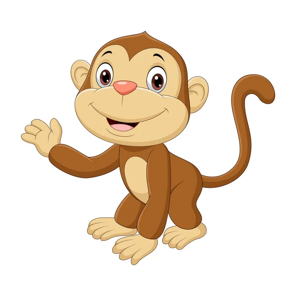 Vector Illustration Cute Baby Monkey Waving Hand — Stock Vector