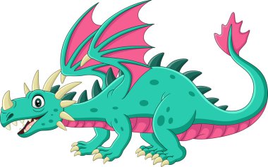 Beyaz arka plan üzerinde vektör çizim karikatür yeşil ejderha