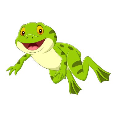 Vector illustration of Cartoon happy green frog jumping vector Vector illustration of Cartoon happy green frog jumping vector