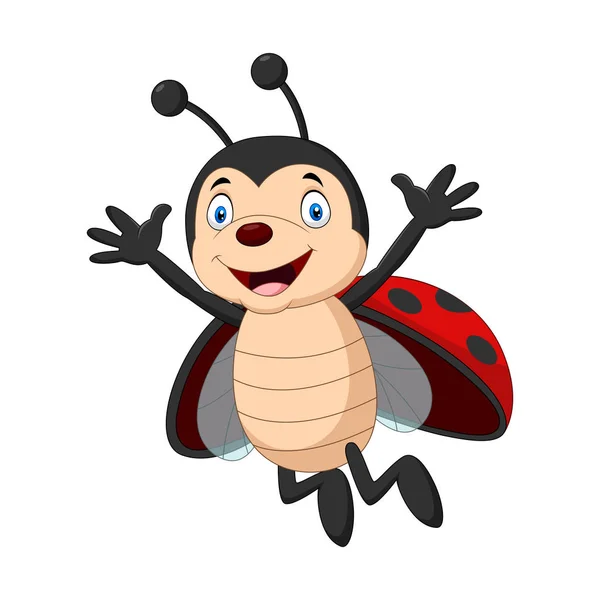 Illustrazione Vettoriale Della Mano Ondulante Del Fumetto Happy Ladybug — Vettoriale Stock