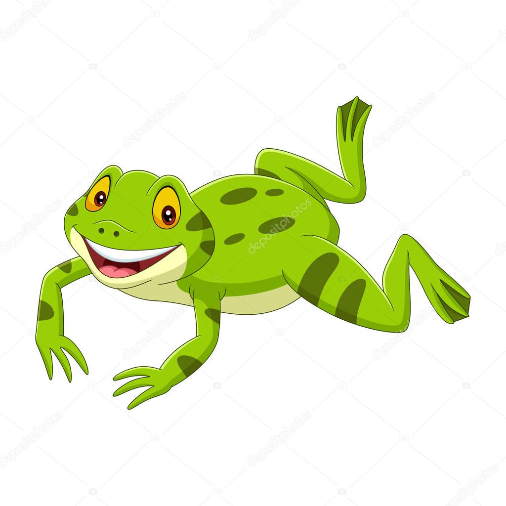 Vector illustration of  Cartoon happy green frog jumping
