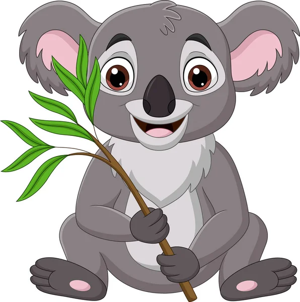 Illustration Vectorielle Cartoon Koala Tenant Une Branche Eucalyptus — Image vectorielle