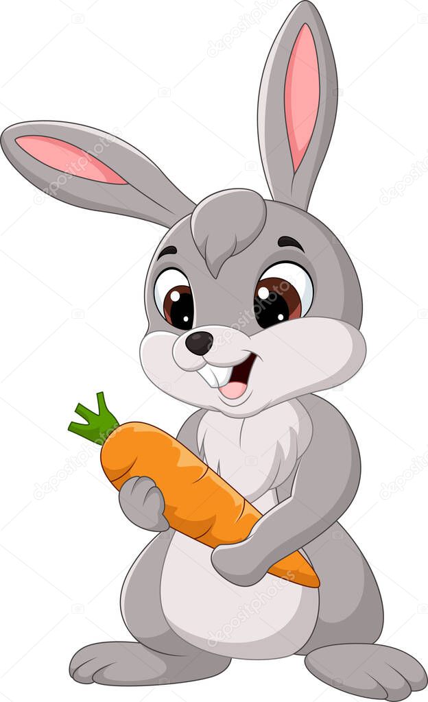 Vector illustration of Cartoon rabbit holding a carrot