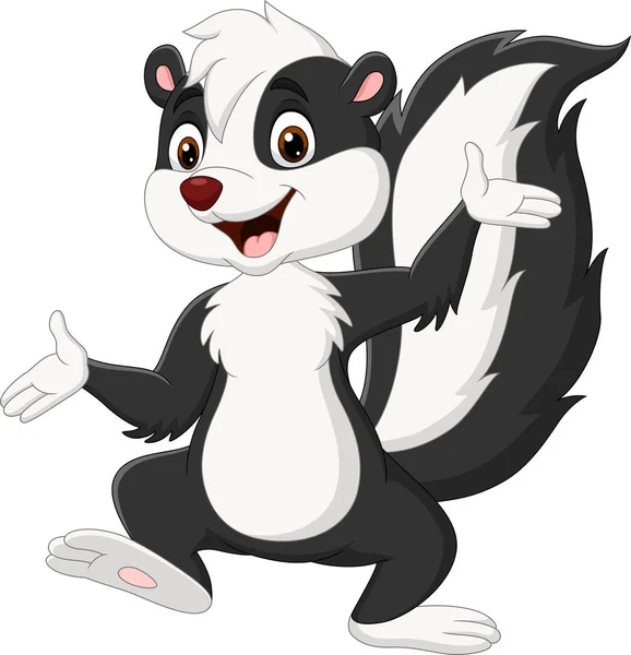 Vector Illustration Cartoon Skunk Presenting White Background — 스톡 벡터