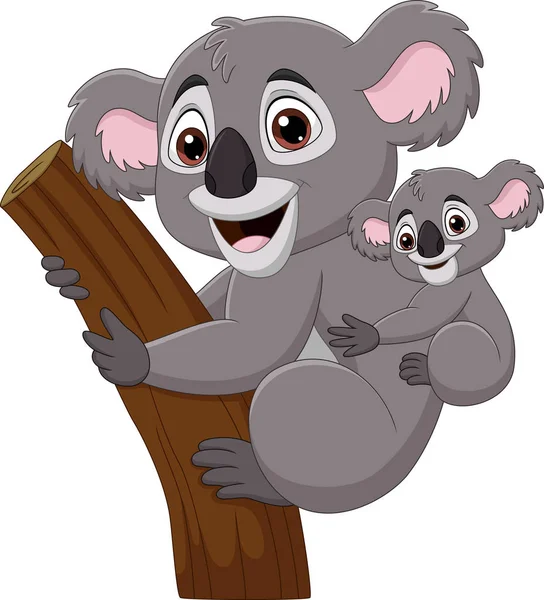 Vector Illustration Cartoon Mother Koala Baby Tree Branch — Stock Vector