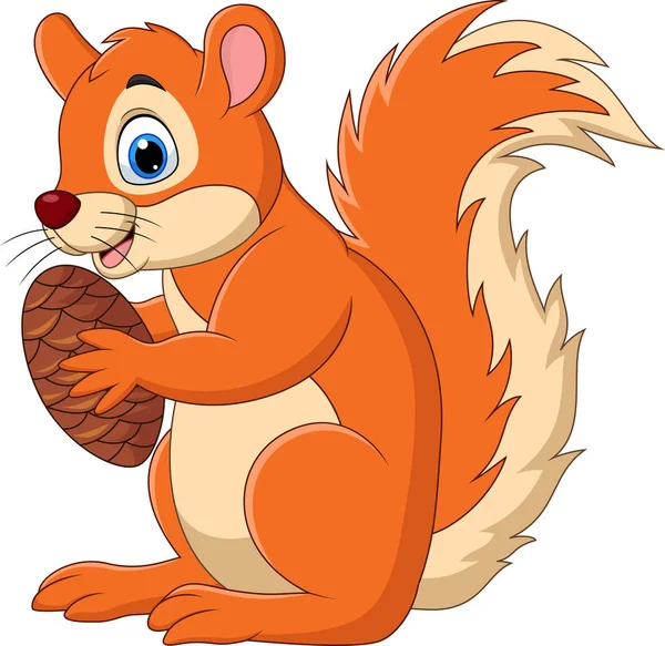 Vektorillustration Von Cartoon Eichhörnchen Das Eine Nuss Hält — Stockvektor