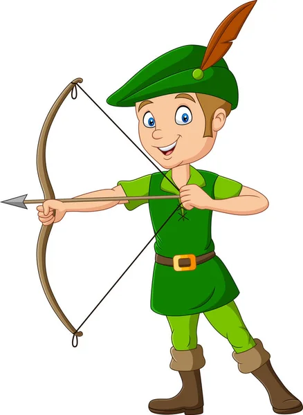 Vector Illustration Cartoon Robin Hood Holding Bow — Stock Vector