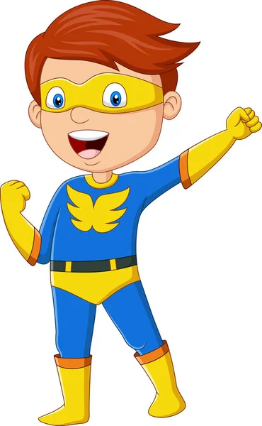 Векторна Ілюстрація Мультфільму Щасливий Супергерой Хлопчик Позує — стоковий вектор