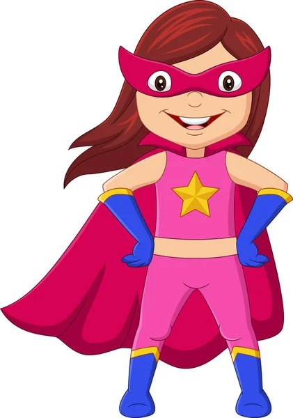 卡通快乐超级英雄女孩假扮的矢量图解 — 图库矢量图片