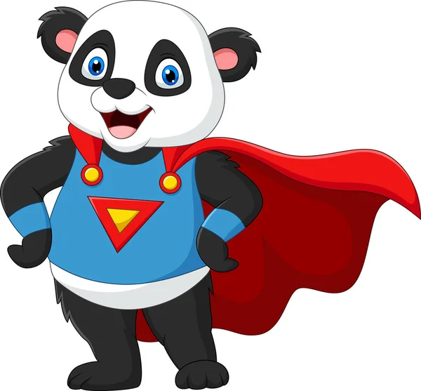 Çizgi Film Kahramanı Panda Kırmızı Pelerinle Poz Veriyor — Stok Vektör