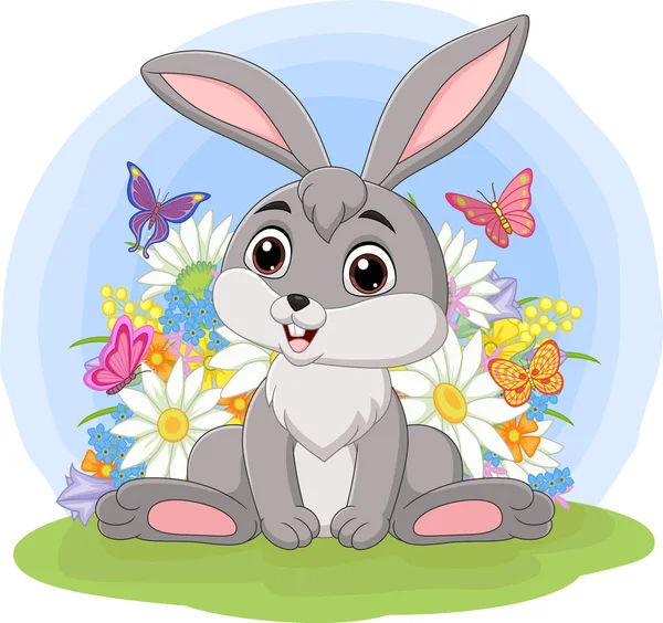 Vector Illustration Cute Baby Rabbit Grass — Stock Vector