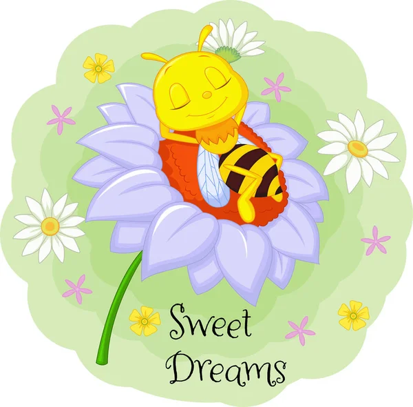 小蜜蜂睡在大花上的病媒图解 — 图库矢量图片