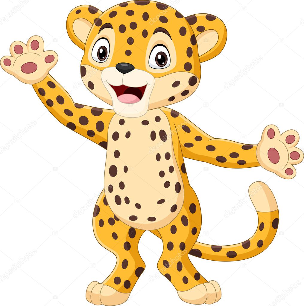 Vector illustration of Cute cartoon leopard waving hand