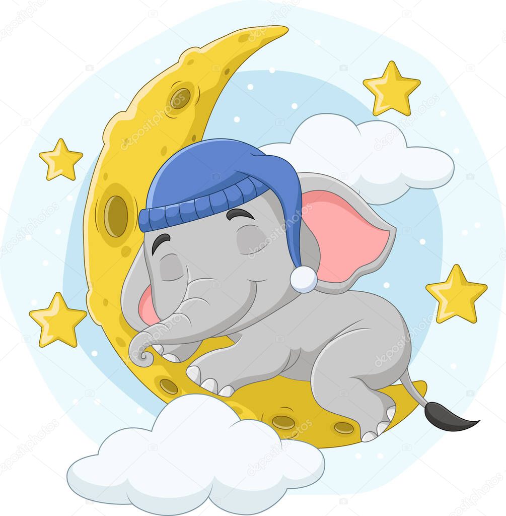 Vector illustration of Cartoon elephant sleeping on the moon