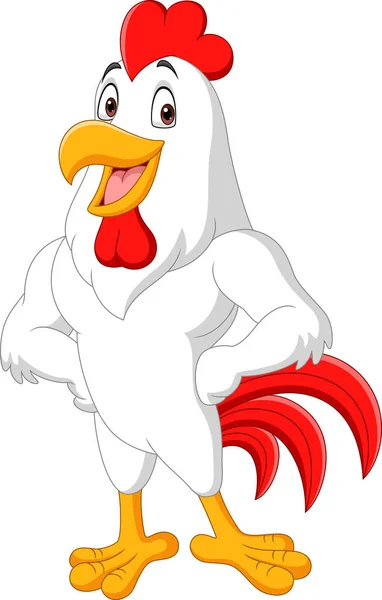 白い背景に隔離されたポーズの漫画の雄鶏のベクトルイラスト — ストックベクタ