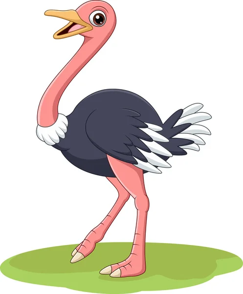 Vector Illustratie Van Cartoon Gelukkige Struisvogel Het Gras — Stockvector