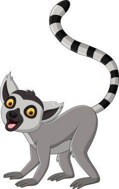 Beyaz arka planda çizgi film sevimli lemur vektör illüstrasyonu