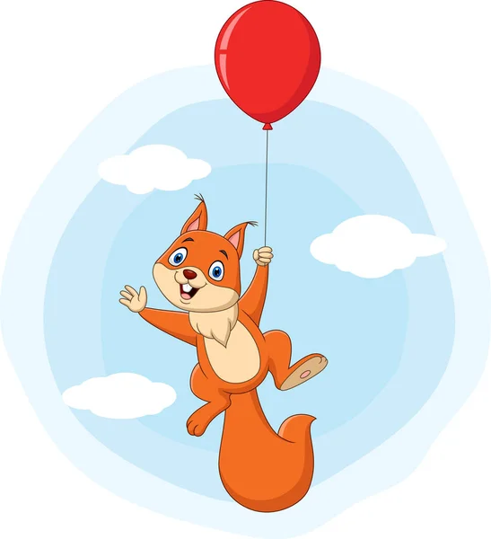 Vektor Illustration Söt Ekorre Tecknad Flygande Med Ballong — Stock vektor