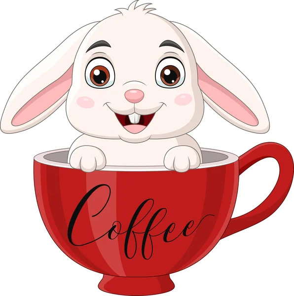 Vector Illustration Cute Rabbit Sitting Red Cup — Stock Vector