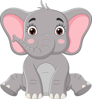 Küçük şirin fil karikatürünün vektör çizimi