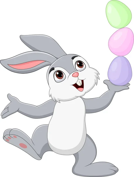 Vector Illustration Cartoon Little Bunny Easter Eggs — Stock Vector