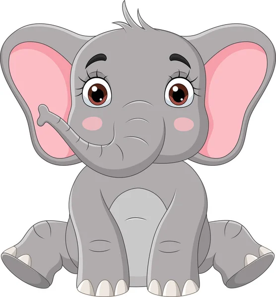 Ilustração Vetorial Bonito Pequeno Elefante Desenho Animado Sentado — Vetor de Stock