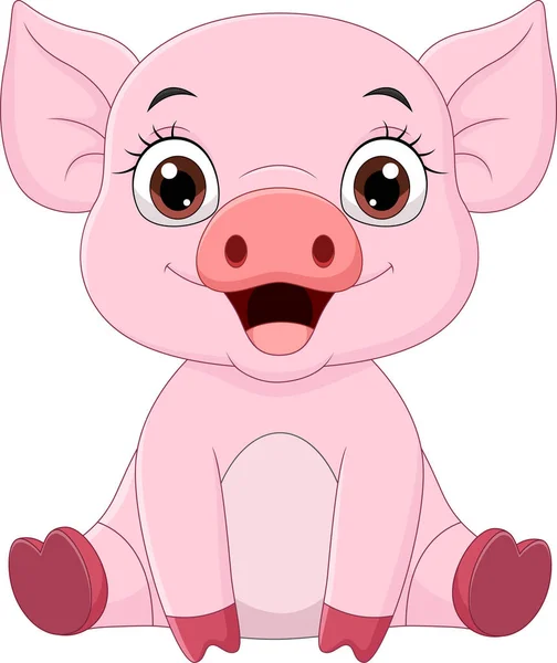 Vektor Illustration Von Cute Baby Pig Cartoon Sitzt — Stockvektor