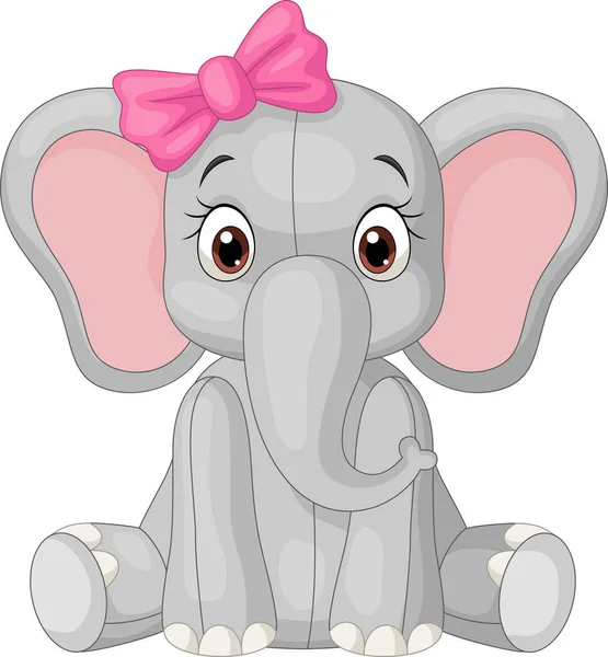 Vector Illustratie Van Schattig Klein Olifant Meisje Zitten — Stockvector