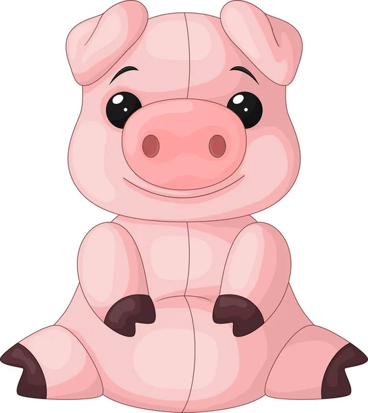 Vector Illustration Cute Baby Pig Cartoon Sitting — Stock Vector
