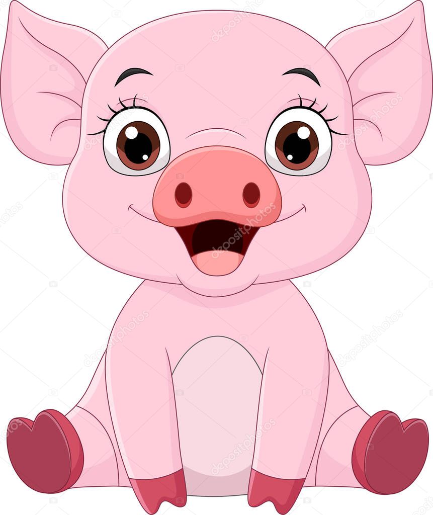 Vector illustration of Cute baby pig cartoon sitting