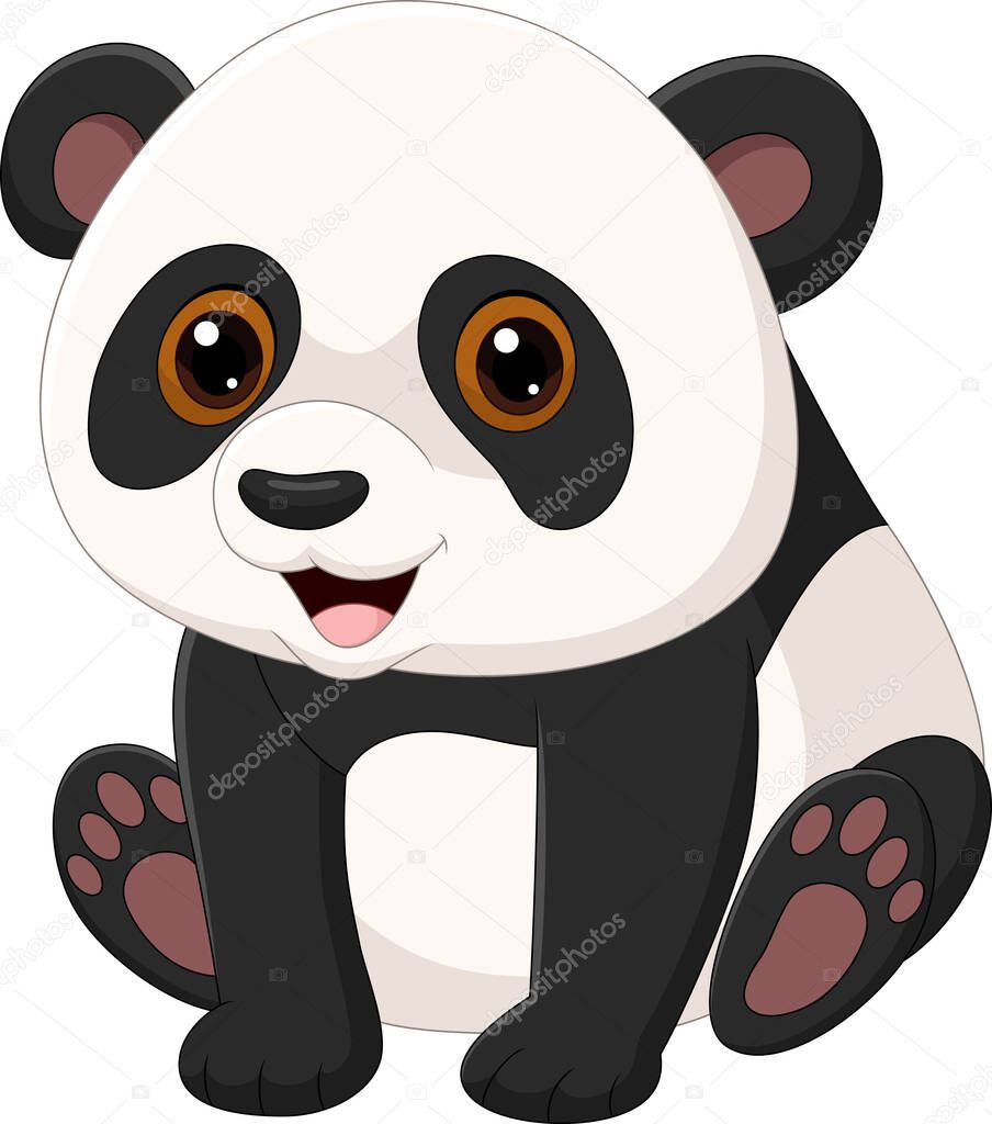 Vector illustration of Cute little panda sitting isolated on white background