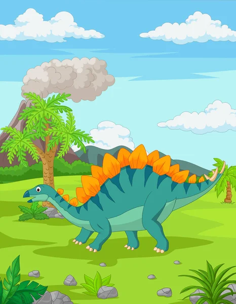 Illustration Vectorielle Cartoon Stegosaurus Dans Jungle — Image vectorielle