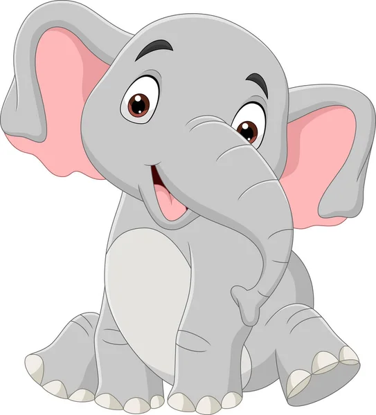 Vector Illustration Cartoon Funny Elephant Sitting Isolated White Background — Stock Vector