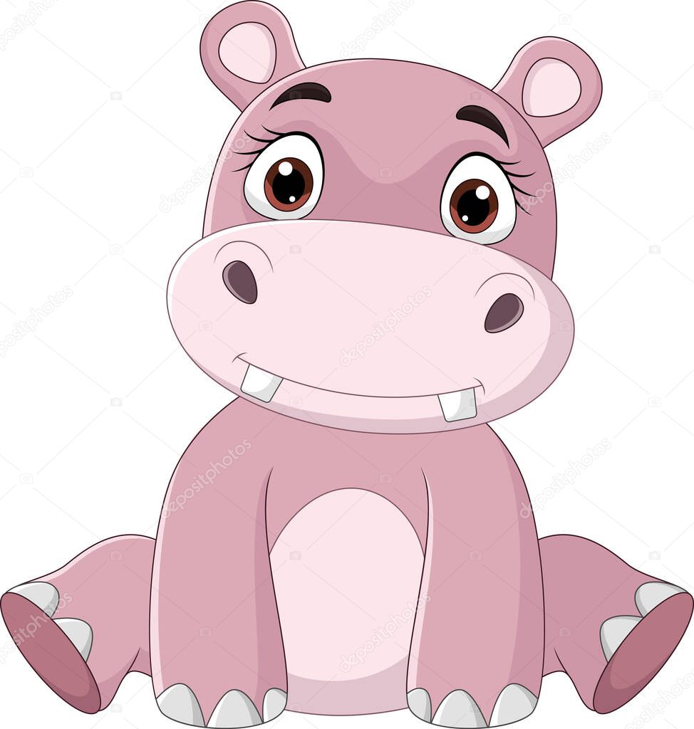 Vector illustration of Cartoon happy baby hippo sitting