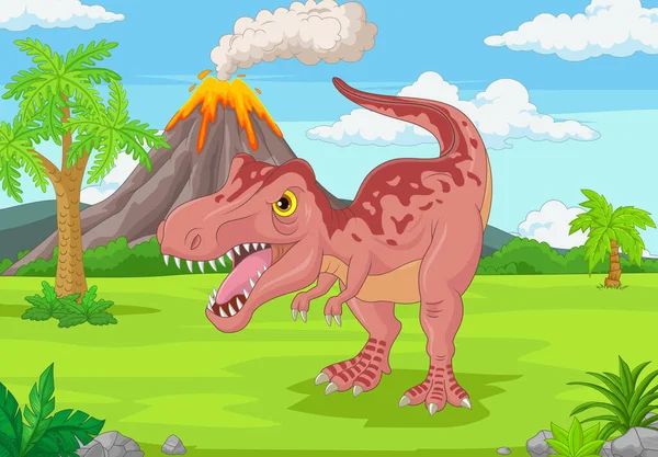 Illustration Vectorielle Cartoon Tyrannosaurus Dans Jungle — Image vectorielle
