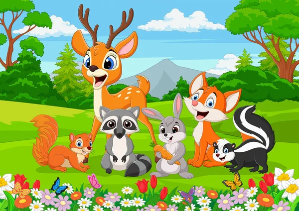 Vector Illustratie Van Cartoon Wilde Dieren Jungle — Stockvector