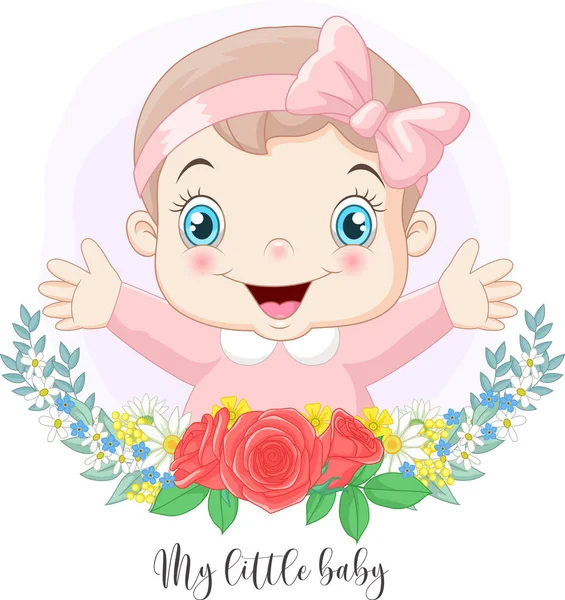 Illustration Vectorielle Dessin Animé Mignon Petite Fille Avec Fond Fleurs — Image vectorielle