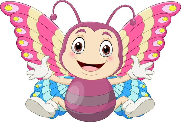 Vektor Illustration Von Cartoon Baby Schmetterling Sitzend Und Winkend — Stockvektor