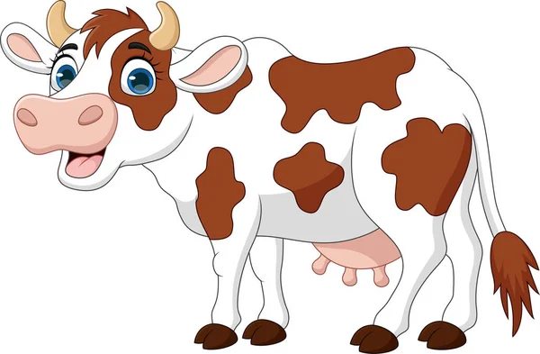 Ilustración Vectorial Happy Cartoon Cow Aislada Sobre Fondo Blanco — Vector de stock