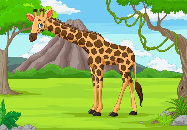 Illustration Vectorielle Girafe Bande Dessinée Dans Jungle — Image vectorielle