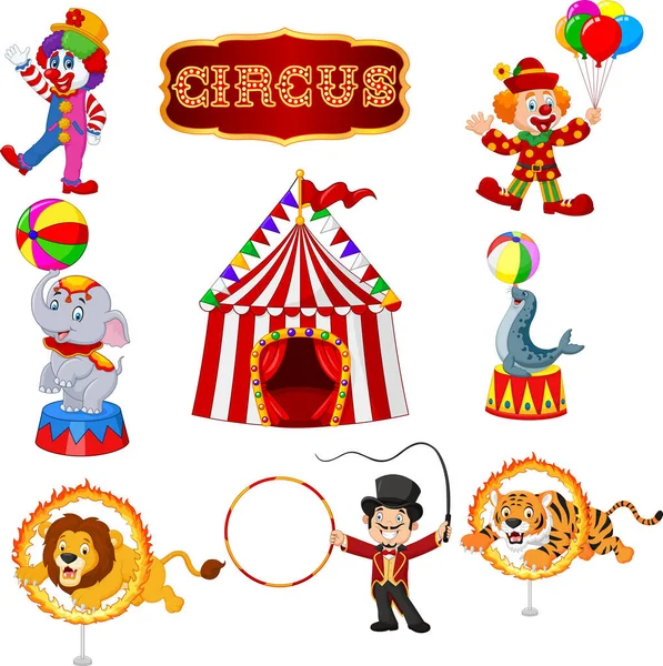 Vector Illustratie Van Set Van Circus Cartoon Kunstenaars Dieren — Stockvector