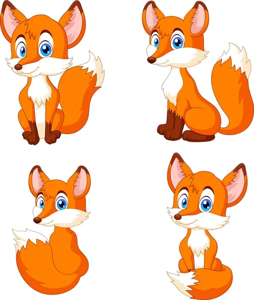 Illustration Vectorielle Jeu Collection Cartoon Little Fox — Image vectorielle