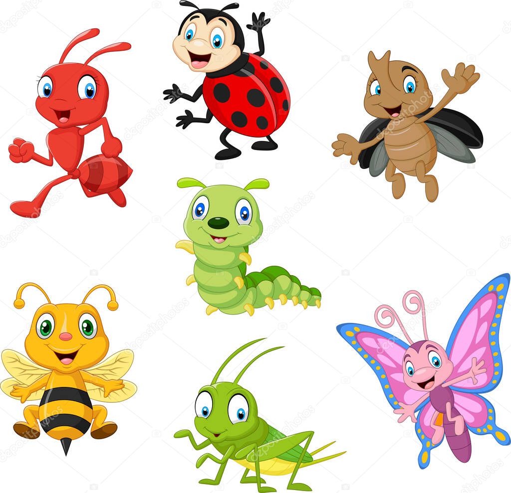 Vector illustration of Cartoon funny insect collection set
